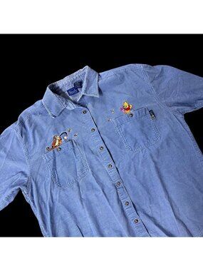Vintage Disney Winnie The Pooh Embroidered Corduroy Shirt XL 1990s Blue Tigger